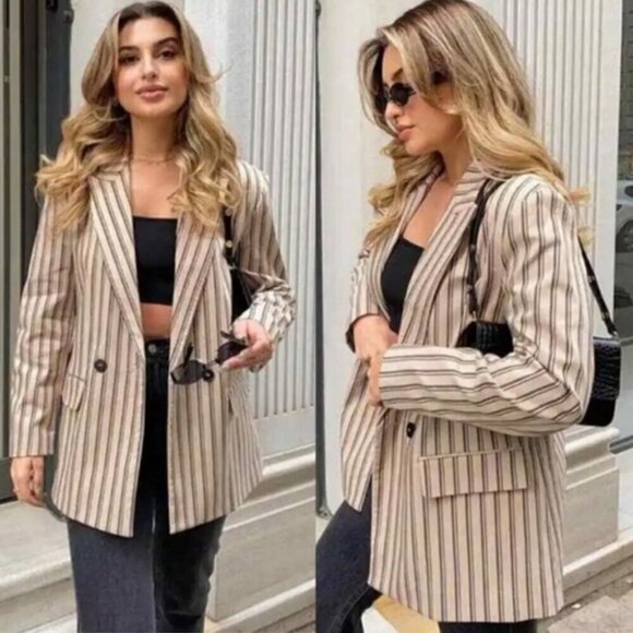 Zara Blogger’s Favourite Striped Oversized Blazer size S - Picture 1 of 12